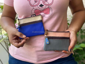 Monedero de cuero reciclado colorido portátil al por mayor monedero de doble cremallera mini tarjetero de diseñador de lujo de alta calidad - Product Image 4