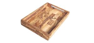 Grand plateau de service en bois d'olivier avec poignées ergonomiques |   Plateau de service décoratif |   Plateau de table basse |   Cadeau de Noël - Product Image 5