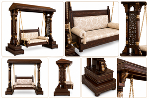 Balançoire en bois sur le thème du Maharaja pour salon, balançoire à baldaquin en teck sculptée à la main, balançoire intérieure traditionnelle en bois, style palais de luxe, Royaume-Uni - Product Image 5