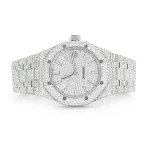 Reloj de Lujo con Incrustaciones de Moissanita VVS, Estilo Hip Hop, de Acero Inoxidable, con Movimiento de Cuarzo, para Hombre, Correa de 20 mm, Esfera de Cristal - Product Image 1