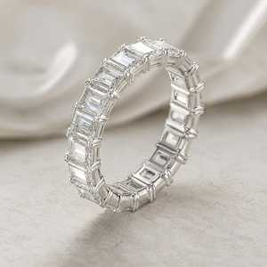 Sparkly Emerald Cut Diamond Wedding Eternity Band <b>Ring</b> Lab Grown With 10K White Gold Proposal Gift For Engagement Party Charms - Product Image 1