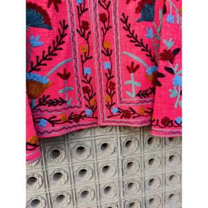Handmade Embroidered Woolen Jacket For Women Boho Floral Kashmiri Winter Jacket Ethnic Pink Zip Up Coat - Product Image 4