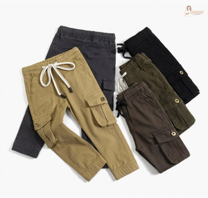 Children's Boys Straight Cargo Pants Ankle <b>Lanyard</b> Cotton Casual Pants with Customizable Color & Logo - Product Image 2