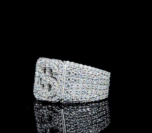 Anillo de Plata 925 con Moissanita y Símbolo de Dólar, Engastado con Pavé, Estilo Hip Hop, para Hombre y Mujer - Product Image 2