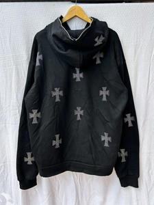 Sweat-shirt à capuche noir pour homme, zippé, surdimensionné, tricoté, imprimé croisé, décontracté, pour l'automne - Product Image 4
