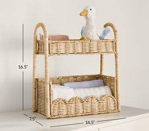 Handwoven Rattan Kids Organizer Wicker Nursery <b>Storage</b> Rack Baby Room Toy Rattan Scalloped <b>Stacked</b> Organizer Furniture Decor - Product Image 3