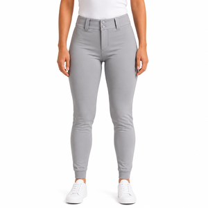 Pantalones de poliéster transpirables para mujer, color gris, corte ajustado, cierre de cremallera, color sólido, elásticos en cuatro direcciones, para todas las estaciones - Product Image 1