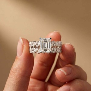 Modern Moissanite 2CT Emerald Cut Half Eternity Band <b>Ring</b> 925 Silver Fine Jewelry Wishes Party Gift For <b>Friends</b> - Product Image 2