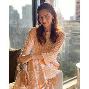 NOUVEAU ARRIVÉ RAYONNE FIL DE COTON TRAVAIL KURTI AVEC PALAZZO PÊCHE - Product Image 3