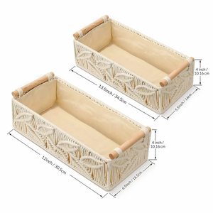 Juego de 2 Cestas de Almacenamiento de Macramé de Algodón para Organización del Hogar, Cesta Decorativa de Cuerda Tejida con Asas para Decoración del Hogar - Product Image 2
