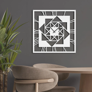 Modern Geometric Metal Wall <b>Clock</b> White Square Design <b>Large</b> 33-40 Inch Home Decoration Art Piece - Product Image 3