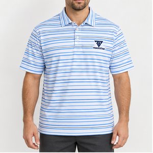 Trackstar Men's White <b>Blue</b> Horizontal Stripe <b>Polo</b> <b>Shirt</b> Short Sleeve Button Collar Casual Golf <b>Shirt</b> Custom Logo - Product Image 1