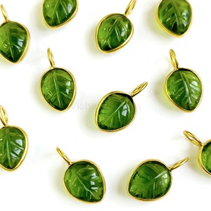 Natural Peridot Leaf Shape Hand Carved Gemstone Charm Custom 925 Sterling <b>Silver</b> Jewelry Pendant Charm For Necklace Making Bulk - Product Image 5