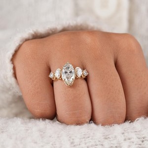 Gorgeous 2.02CT Marquise Cut Diamond Wave Style Band <b>Ring</b> Lab Grown 14K Yellow Gold For Wedding Promise Jewelry For Brides - Product Image 1