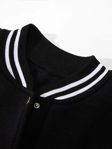 <b>Men</b> Black And <b>White</b> Varsity <b>Jacket</b> Regular Fit Cotton Polyester Baseball Style Casual Outerwear With Button Closure <b>Jackets</b> - Product Image 3