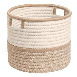 Handwoven Two-Tone Cotton <b>Rope</b> <b>Basket</b> Large Decorative <b>Storage</b> Bin for Toys Laundry Blanket Organizer Home Decor Supply <b>Basket</b> - Product Image 1