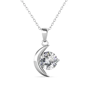 Environmental Friendly Moissanite Diamond 925 Silver 18k Gold Plated Custom Crescent Moon Pendant Necklace Destiny Jewellery