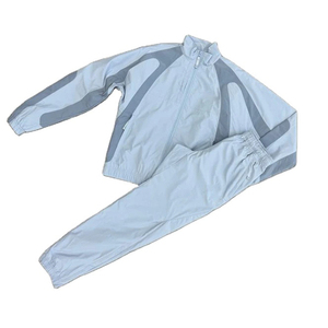 Ensemble de survêtement unisexe bleu clair à manches longues, col montant, fermeture éclair, séchage rapide, design sportif, couleur unie pour hommes - Product Image 1