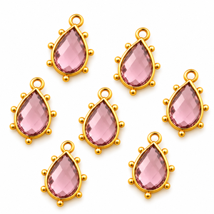 Collier pendentif Shyama Gems en laiton plaqué or 14K/18K avec pierre précieuse améthyste rose facettée en forme de goutte, bijou fantaisie - Product Image 2