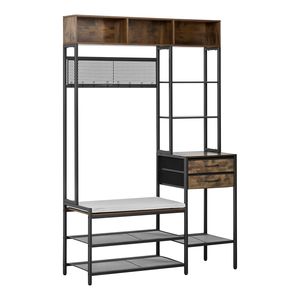 Perchero de pie 3 en 1 de 70.9 pulgadas con organizador de almacenamiento, banco para zapatos con 2 cajones y estantería - Product Image 1