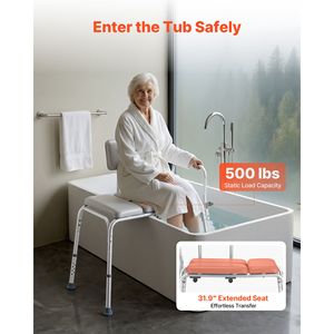 Panca di Trasferimento Regolabile in Altezza per Vasca da Bagno, Capacità 227 kg, con Braccioli e Schienale - Attrezzatura di Sicurezza per il Bagno - Product Image 2