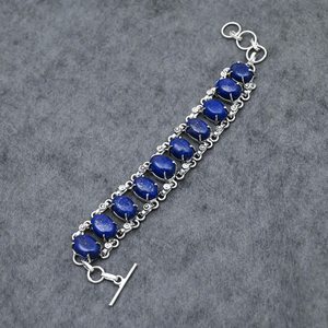 Natural Lapis Lazuli Cabochon <b>Bracelet</b> Handmade 925 Sterling Silver Bridal Gift For Women Wife Mother Elegant - Product Image 1