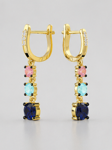 Pendientes de Aro con Diseño Infinito en Plata de Ley 925 Chapada en Oro, con Circonitas Multicolor y Piedras de Zafiro Azul, Aguamarina y Rosa - Product Image 5