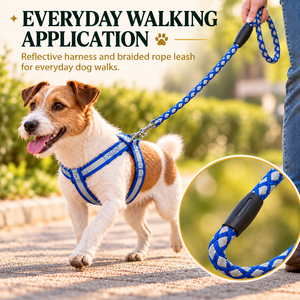 Reflective <b>Dog</b> <b>Harness</b> and Braided Rope Leash Set Adjustable Polyester Webbing 120cm <b>Dog</b> Walking Set Wholesale Copy Title - Product Image 3