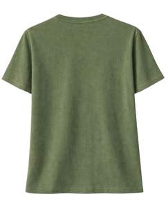 Camiseta Personalizada Verde Oliva para Mujer con Gráfico de Mariposa Lunar, Algodón Suave, Manga Corta, Estilo Boho Casual, Holgada, para Verano - Product Image 2