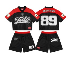 Custom Private Logo Summer <b>Mesh</b> Net Vneck Oversized Tshirt Shorts <b>Sets</b> Breathable <b>Two</b>-<b>Piece</b> <b>Set</b> High Quality T-shirt Shorts <b>Set</b> - Product Image 1