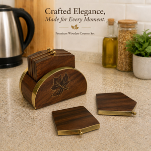 Luxury Indian Rosewood Coaster Set with Brass Inlay Lightweight Handmade Eco-Friendly Office <b>Desk</b> Decor Gift - Product Image 2