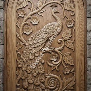 ประตูทางเข้าไม้เนื้อแข็งทรงโค้งแกะสลักลายนกยูง งานฝีมือสุดหรู ดีไซน์ดอกไม้ศิลปะ ทันสมัย ป้องกันลม - Product Image 2