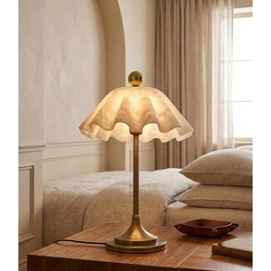 Art Deco <b>Table</b> <b>Lamp</b> With Gold Plated Brass Base And Ruffled <b>Glass</b> Shade Irregular Shape For Indoor Lighting - Product Image 3