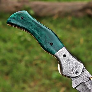 Navaja de Bolsillo Plegable de Acero de Damasco Forjado a Mano de Grado Industrial con Bloqueo Liner Lock para Caza, Actividades al Aire Libre y EDC, Mango Personalizable - Product Image 2