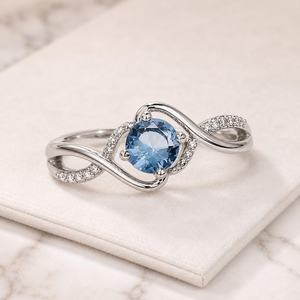Anillo Cruzado de Moissanita Azul de Corte Redondo de 6MM Estilo Infinito para Mujer, Plata 925, Regalo para Dama de Honor, Boda, Fiesta - Product Image 2