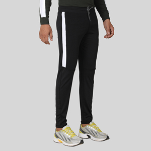 Pantalon de survêtement sport bleu quatre directions avec bande latérale, logo personnalisable, impression HD, délavage coloré, 100 % polyester, séchage rapide, tailles homme M/L/XL - Product Image 4