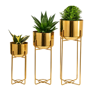 Support de plante en métal doré haut avec pot de fleurs, support de fleurs moderne pour le sol, décoration intérieure et extérieure pour le salon - Product Image 1