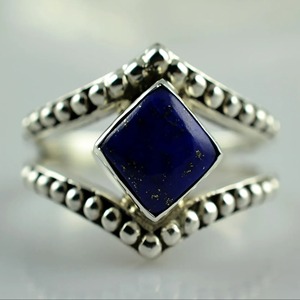 <b>Lapis</b> <b>Lazuli</b> <b>Ring</b> 925 Sterling Silver Handmade Boho Statement Promise Jewelry for Women Natural Cushion Shape Gemstone Jewelry - Product Image 1