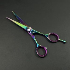 Ciseaux de coiffure professionnels en acier inoxydable 6CR13, lame tranchante, pour droitiers, manche long, finition arc-en-ciel, 28 dents - Product Image 2