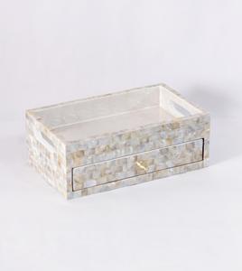 Handmade Oval Polished Mother of Pearl Inlay Luxury Indian Makeup Organizer <b>Tray</b> with <b>Drawer</b> Shell Inlay Vanity Storage Box - Product Image 6