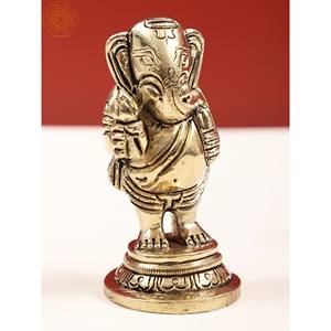Statue de seigneur Ganesha en laiton fait à la main avec Lotus fabriqué en Inde belle sculpture debout - Product Image 2