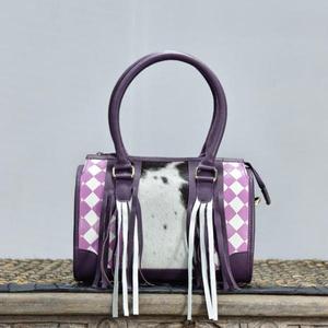 Bolsa de Viaje de Cuero Genuino Morado de Lujo con Panel de Piel de Vaca y Borlas, Ligera y de Gran Capacidad - Product Image 2