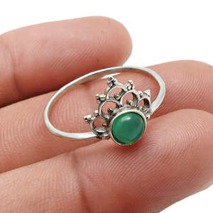 Natural Green Onyx Art Deco Band <b>Statement</b> Crown <b>Ring</b> Crafted From Solid 925 Sterling <b>Silver</b> Women Engagement <b>Ring</b> In Boho Style - Product Image 2