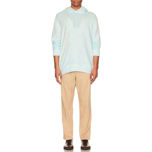 Sweat-shirt à capuche en molleton bleu clair pour homme, coupe classique, couleur unie, pull décontracté avec poche avant, en coton tricoté - Product Image 3
