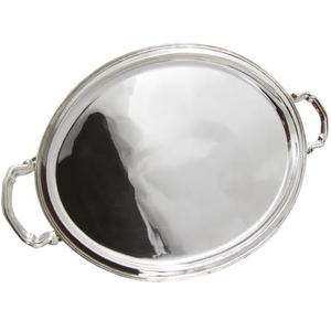 Plateaux de service dorés Louche Pour Buffet Mariage Aliments Desserts Service Poignées dorées Plateaux ovales en acier inoxydable argenté - Product Image 3