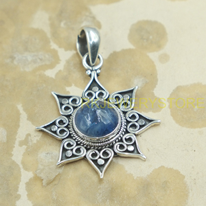 Colgante de Flor de Sol Hecho a Mano en Plata de Ley 925 con Cianita Azul, Joyería Étnica Vintage Boho, Diseño Único, Regalo para Ella, Unisex, para Él - Product Image 6