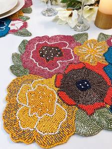 Handmade Beaded Embroidered <b>Table</b> <b>Runner</b> Floral Placemats Custom <b>Table</b> Linen for Home Wedding Hotel Banquet - Product Image 5