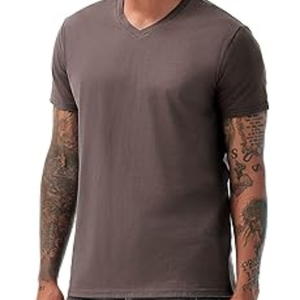 T-shirts à col en V pour hommes, décontractés, élégants, ajustés, extensibles, en coton doux, à manches courtes - Product Image 5