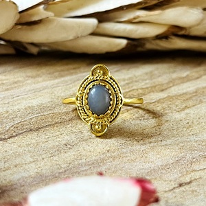 Latest Design Boho Grey <b>Moonstone</b> <b>Rings</b> Tribal Brass <b>Rings</b> for Women 18k Gold Plated Ethnic Shield Jewelry for Wholesale/OEM/ODM - Product Image 1
