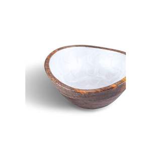 Tazón de servir de madera de mango con incrustaciones de esmalte de lujo, hecho a mano, redondo, decorativo, juego de tazones de madera para ensalada, para decoración de mesa en el hogar y hoteles. - Product Image 2